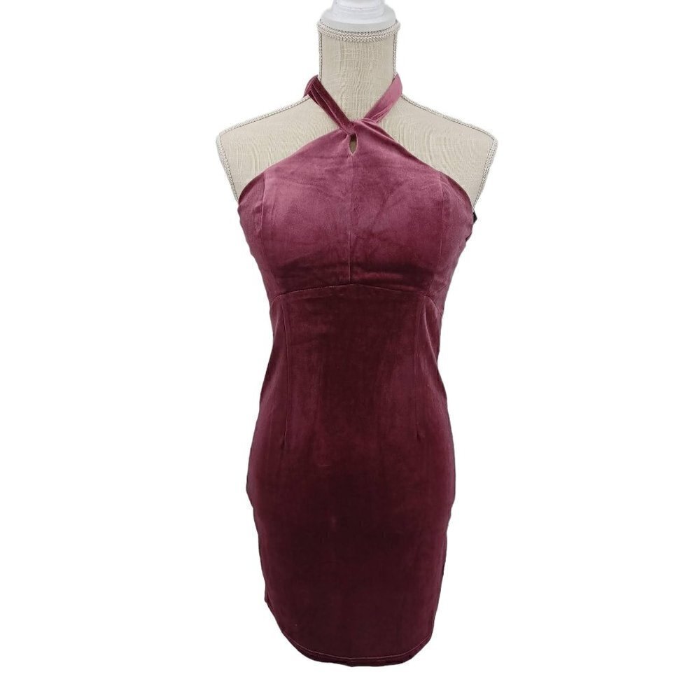 WYLDR Isabelle Velvet Mini Dress With Twist Front Detail In Pink Women's S Party